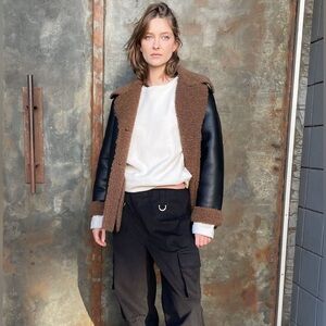 Oak + Fort Sherpa Trimmed Vegan Leather Black Jacket